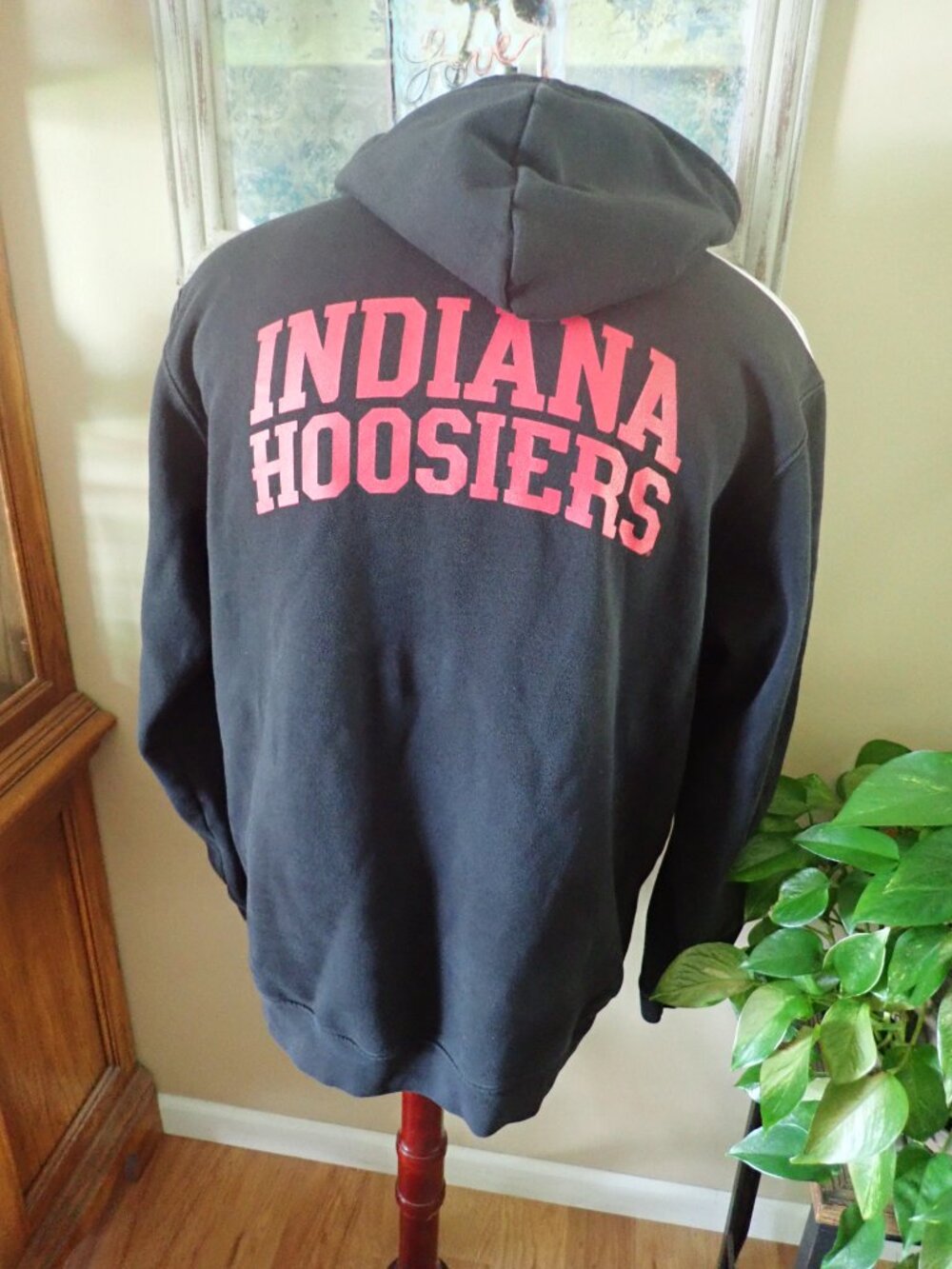 Adidas Indiana Hoosiers Hoodie Men's XL Black IU 3-Stripe Sleeves - NICE